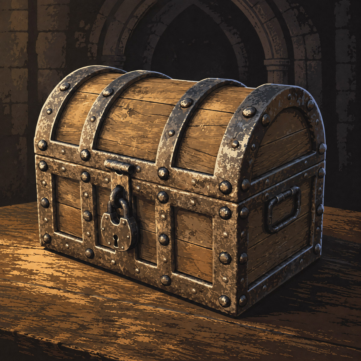 Mystery Box, a locked iron-banded wooden chest