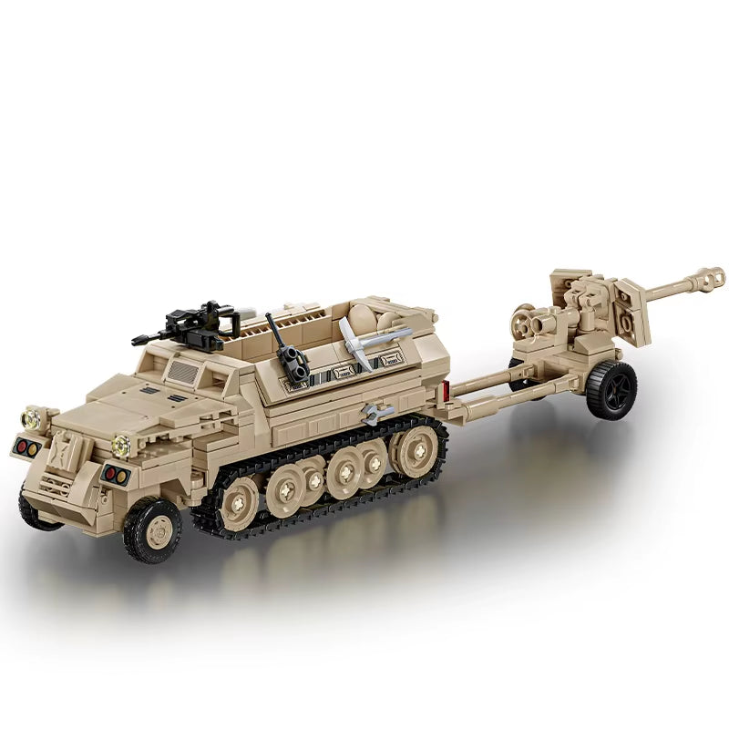 World War Army Military Soldiers SWAT Half Tracked Armor Vehicle Trailer Assemble Building Blocks Bricks Children'S Toys