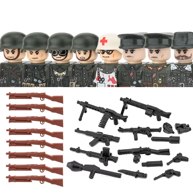 Military Army Soldier Figures Building Blocks WW2 German Medical Corps Zombie Infantry Weapons Helmet Mini Bricks Kids Toys