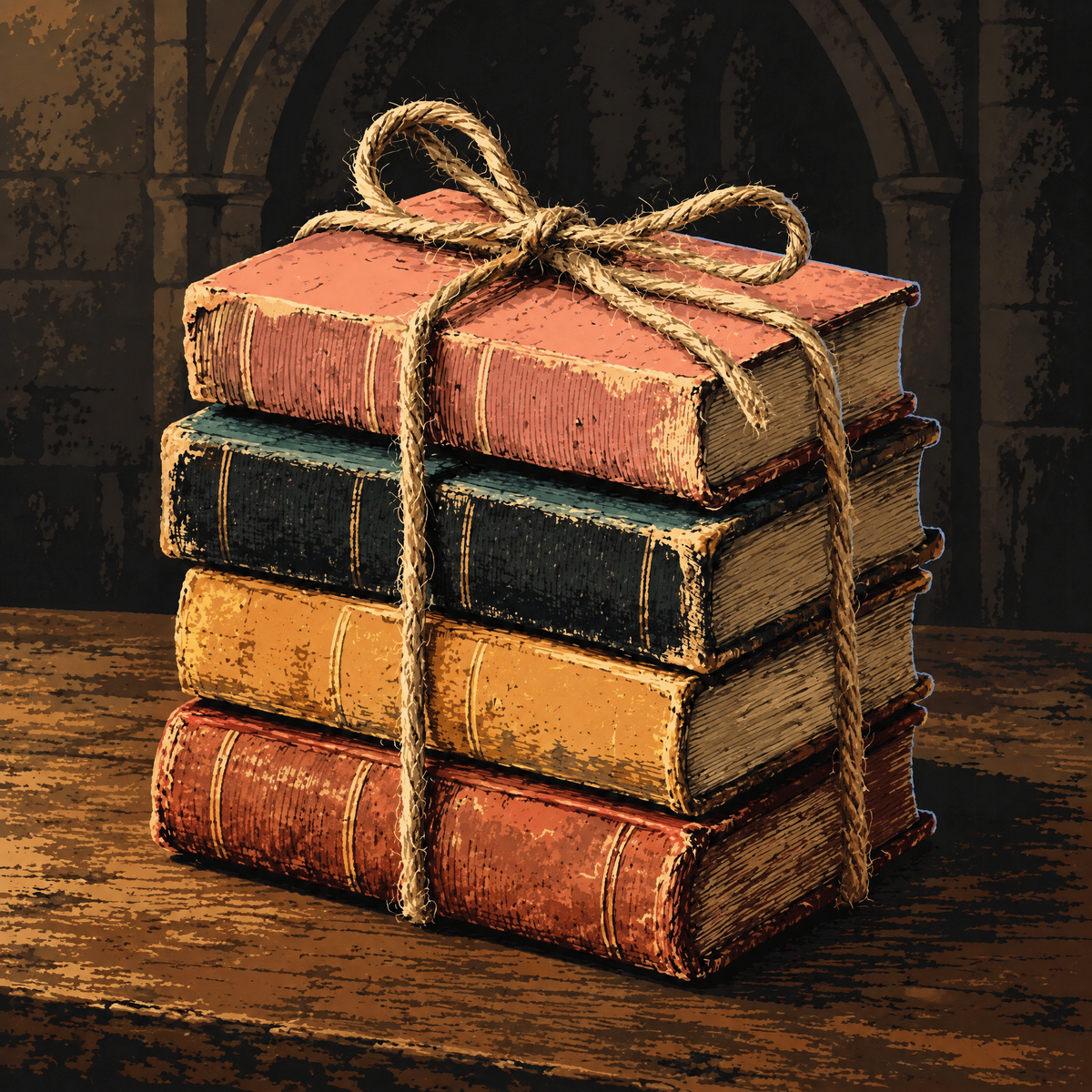 NightNook Bedtime Classics Library, a stack of old books tied with twine