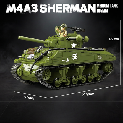 Size of the M4A3 Sherman brick set: 214 x 97 x 122 mm