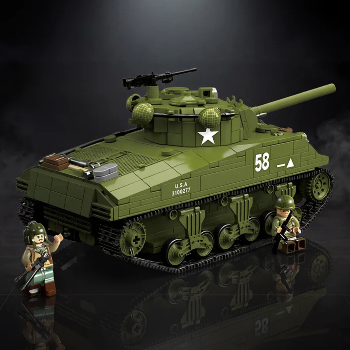 M4A3 Sherman tank brick set, finished model with its crew