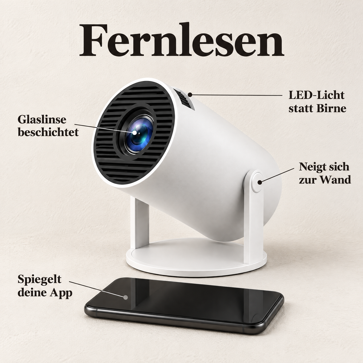 So funktioniert NightNook – Fernlesen: Neigearm und Fuß, beschichtete Glaslinse, LED-Licht, spiegelt deine Lese-App