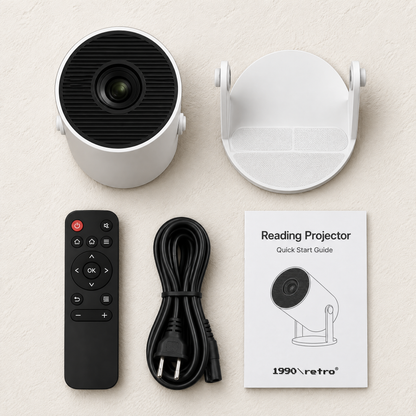 In the box: projector, base and cradle, remote, power cable and quick-start card