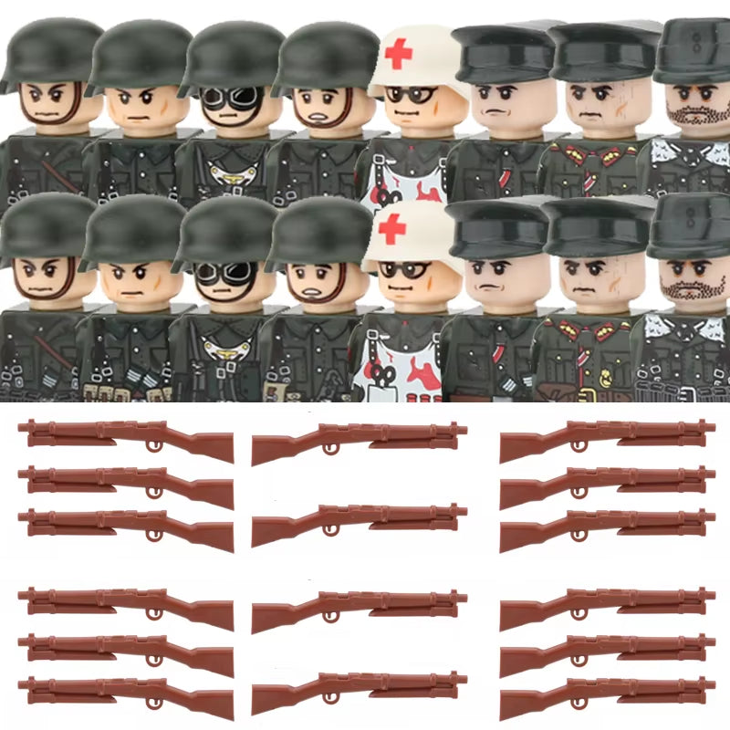 Military Army Soldier Figures Building Blocks WW2 German Medical Corps Zombie Infantry Weapons Helmet Mini Bricks Kids Toys
