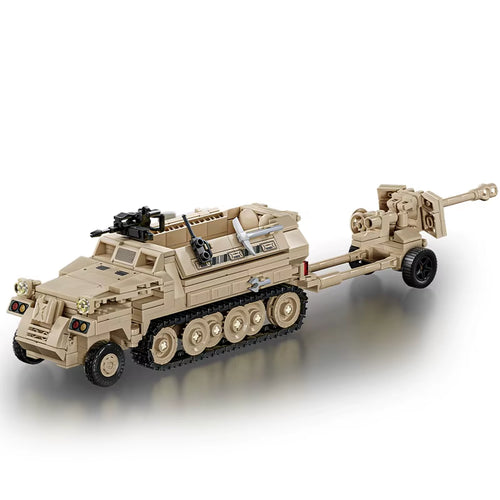 World War Army Military Soldiers SWAT Half Tracked Armor Vehicle Trailer Assemble Building Blocks Bricks Children'S Toys