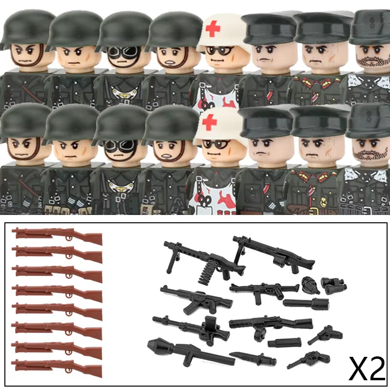 Military Army Soldier Figures Building Blocks WW2 German Medical Corps Zombie Infantry Weapons Helmet Mini Bricks Kids Toys