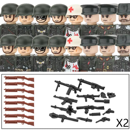 Military Army Soldier Figures Building Blocks WW2 German Medical Corps Zombie Infantry Weapons Helmet Mini Bricks Kids Toys