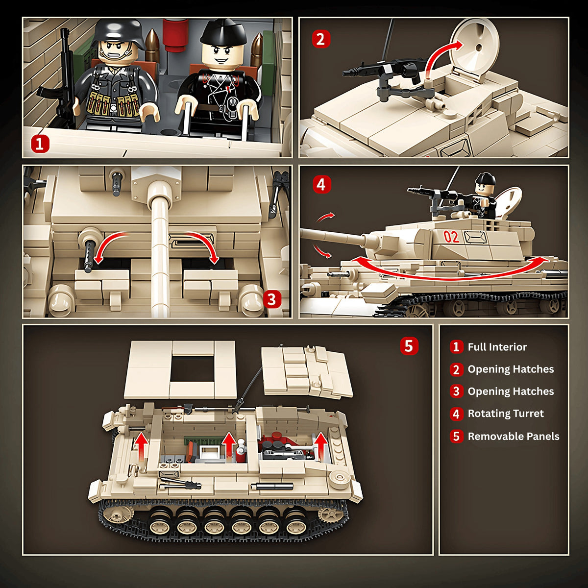 Panzer III brick set, the inside of the build, with its panels lifted