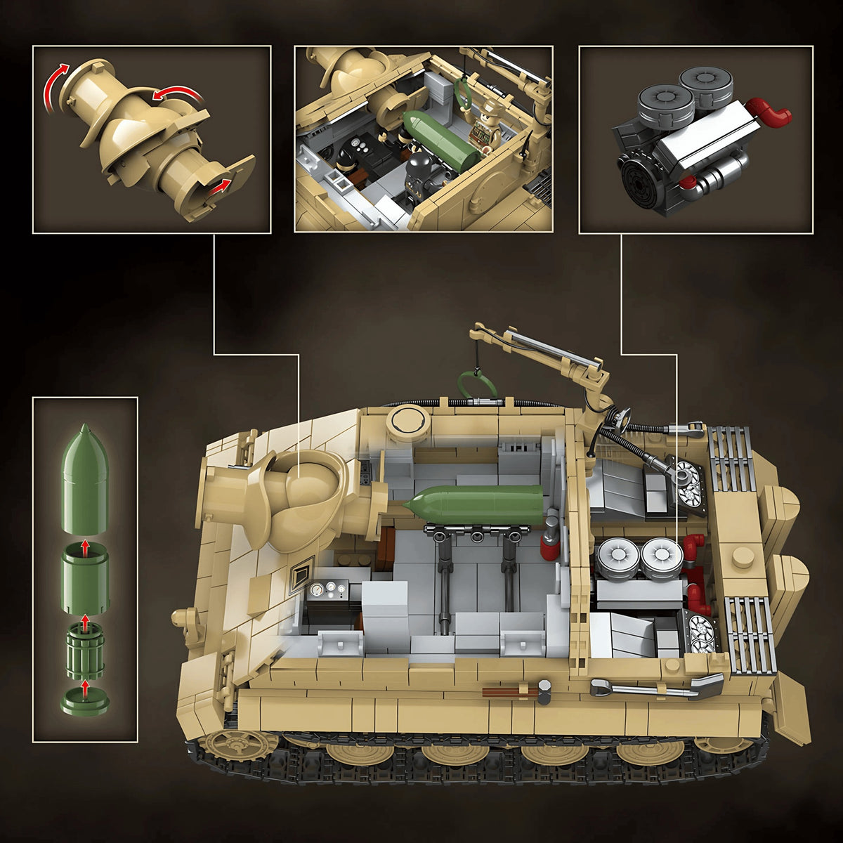 SturmTiger brick set, the inside of the build, with its panels lifted